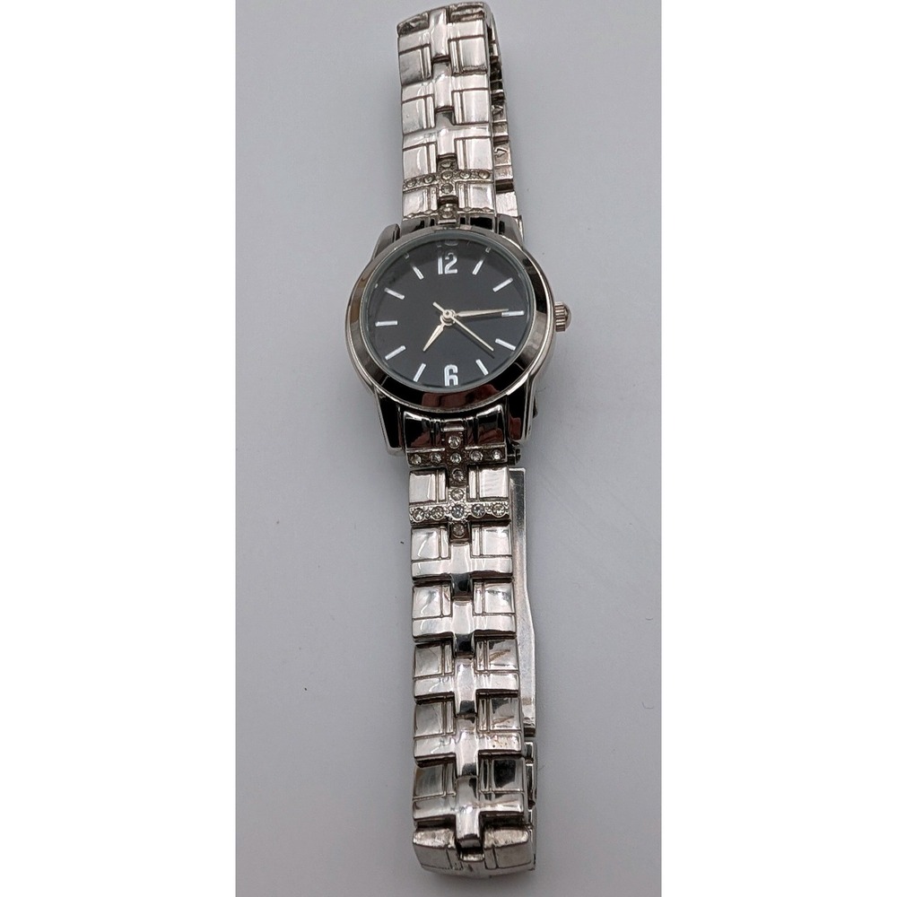 Allude Women Watch FMDAL405 Silver Tone Rhinestone Link Bracelet Black Dial New